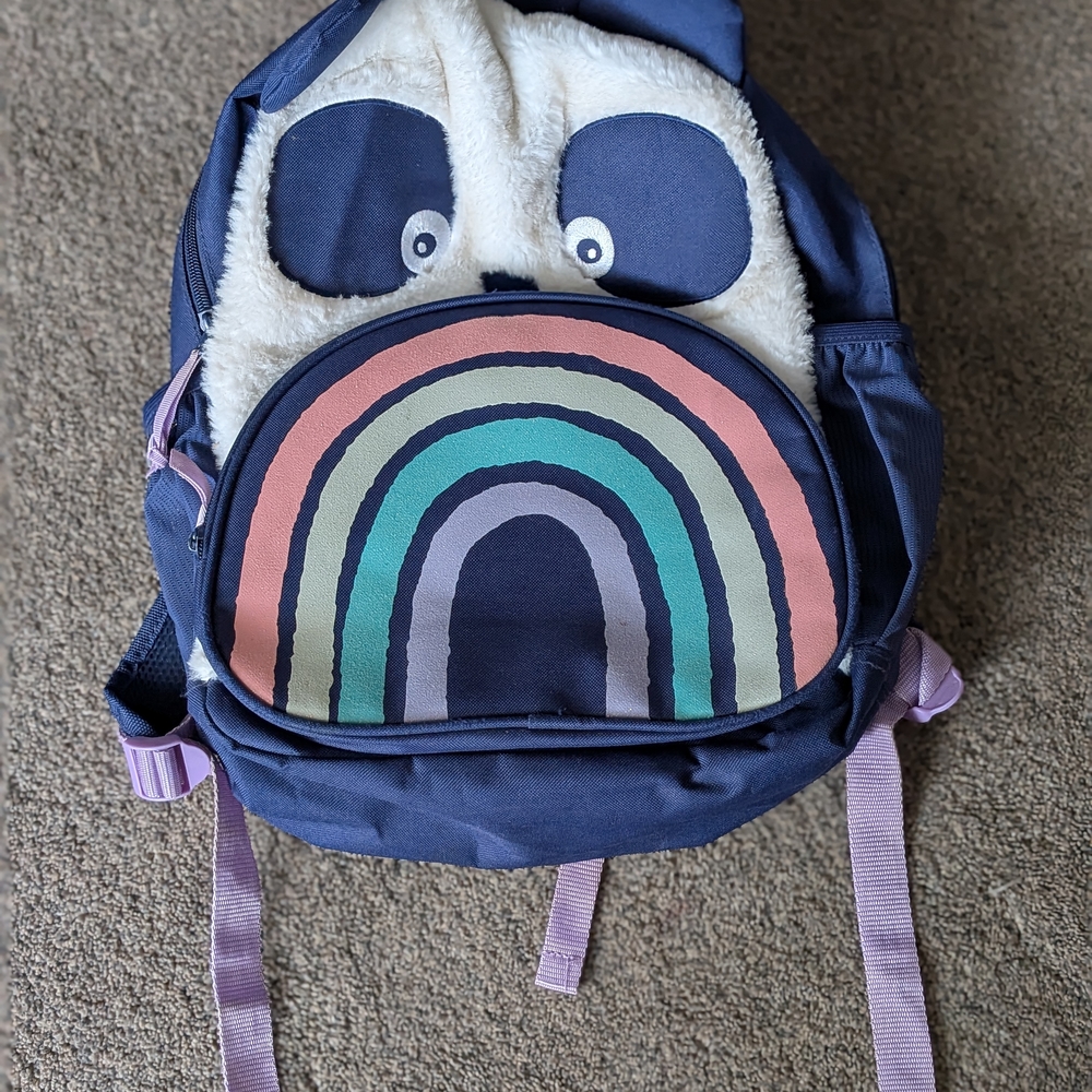 Navy Blue Kids Backpack with Panda And Rainbow Design